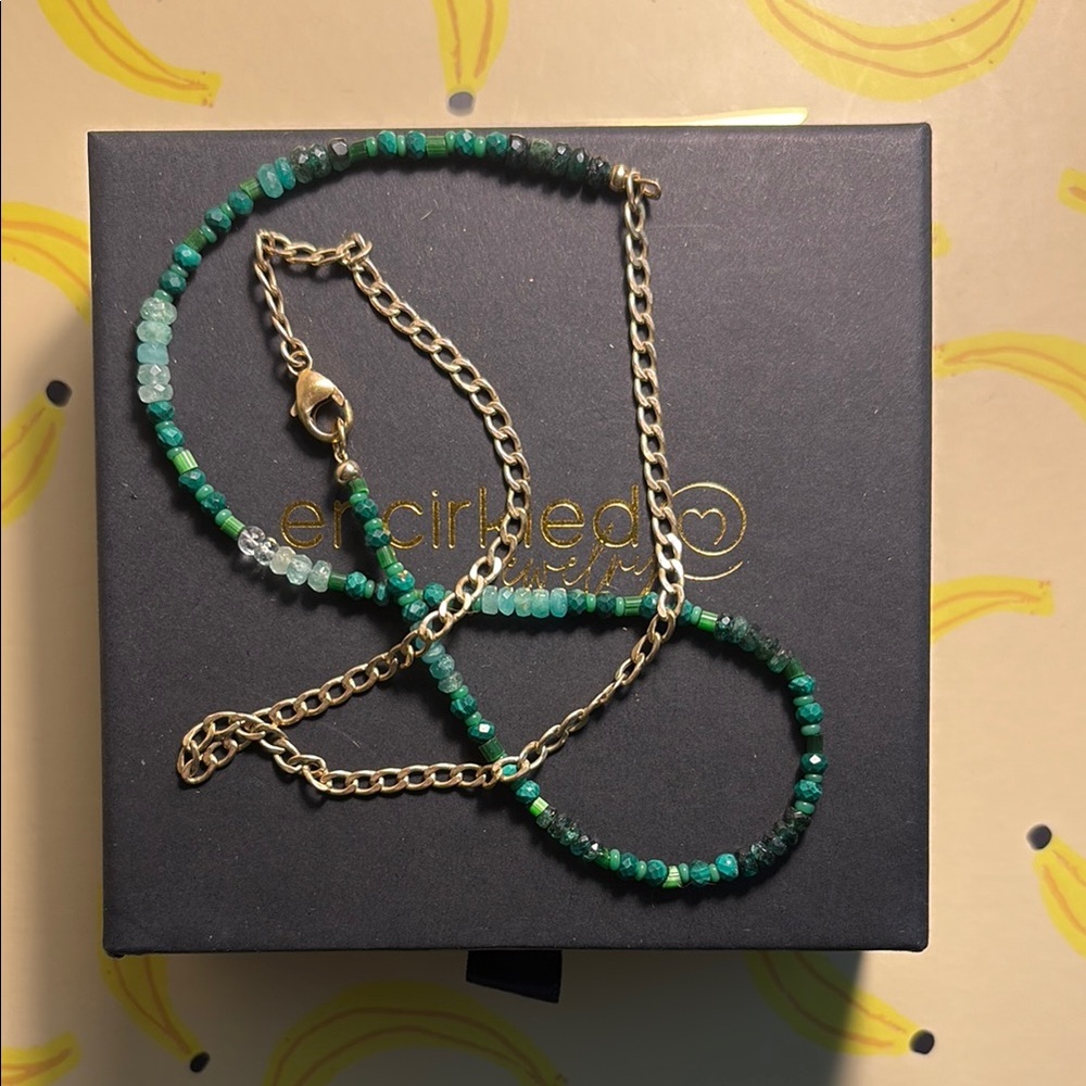Encirkled 10k Curb + Green Beaded Necklace